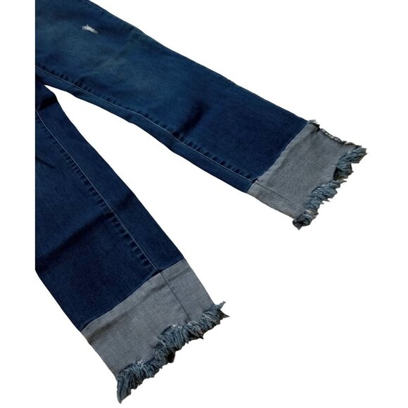 Tractr Blu Womens Cute Denim Jeans Two Tone Blue Cuff Stylish Frayed Hem Size 29 - Picture 2 of 8